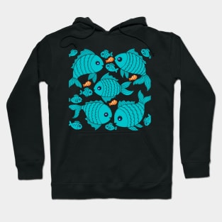 Blue and orange fish pattern Hoodie